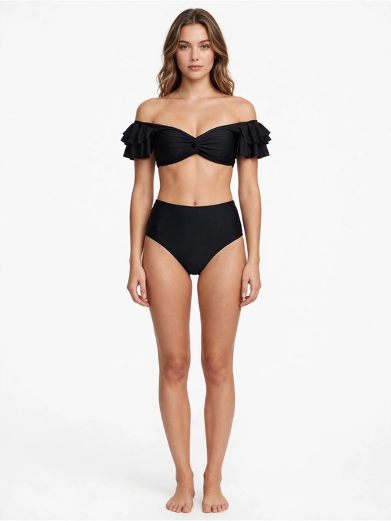 Other - Black Ruffle High-Waist Bikini Set, Black, L